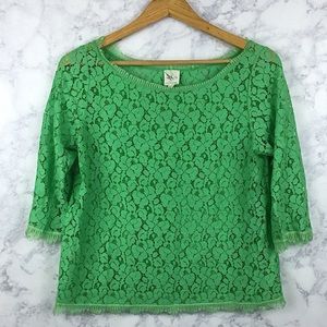 Anthropologie Weston Wear Green Lace Sheer Top